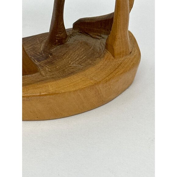 Vintage Hand-Carved Wooden Gazelle Figurine With Baby 8" Tall Antelope Sculpture - Picture 5 of 7